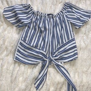 Blue and White Striped Blouse